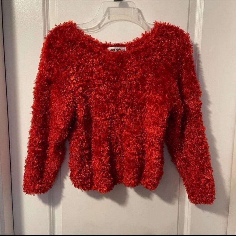 Red Super Fuzzy Rave Sweater S-M(see measurements)